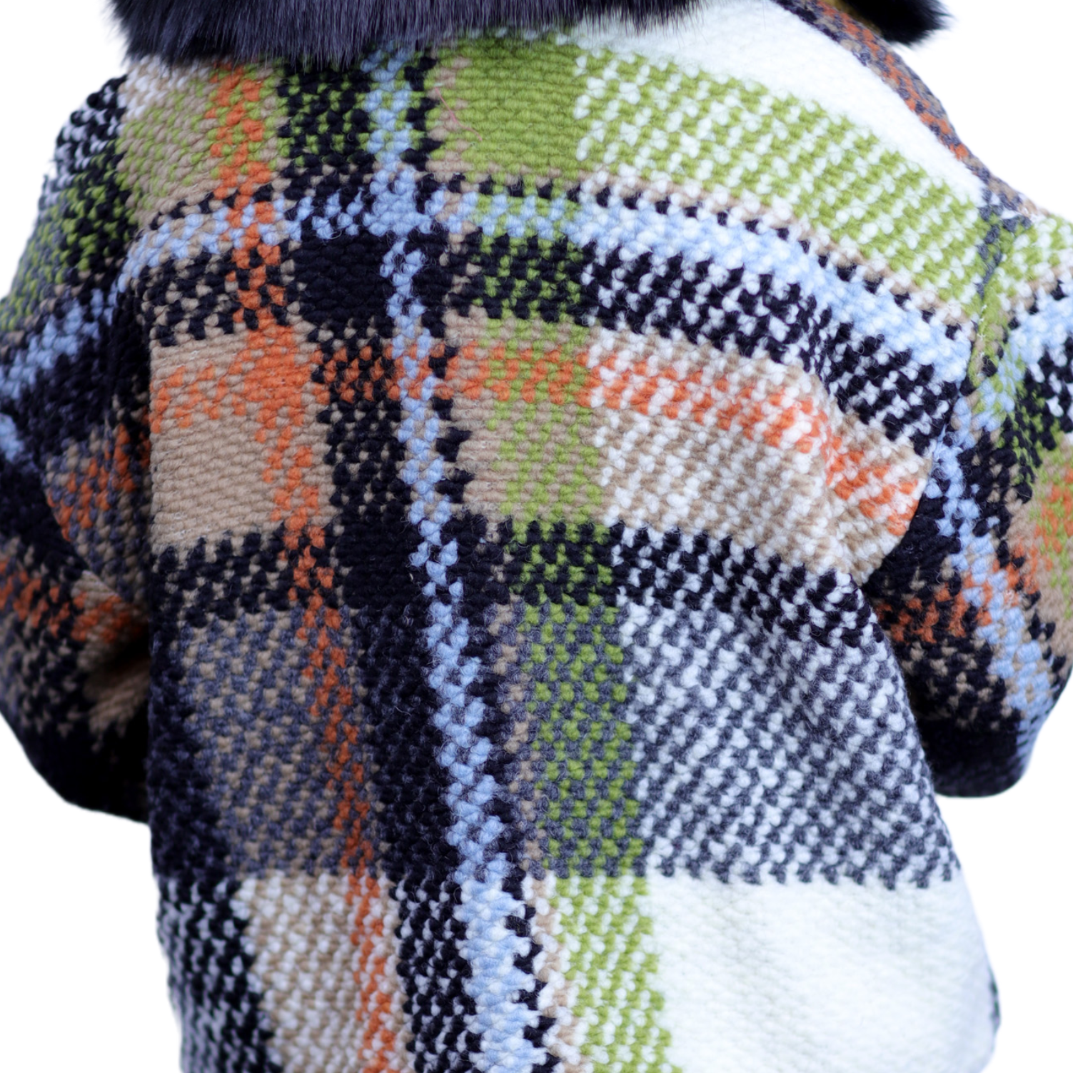 La Fiorentina Short Plaid Wool Jacket w/ Faux Fur Trim- Ivory/Black - Faux Fur Jacket - La Fiorentina FL1831-IVRYBLK-ML