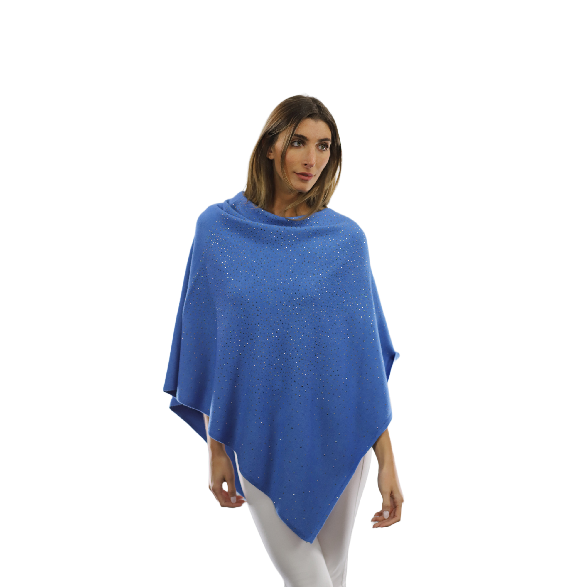 Light Weight Poncho with Embellishments - Light Blue - Poncho - La Fiorentina BE13