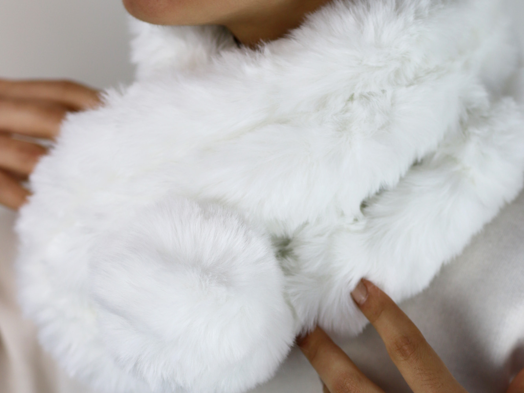 Faux Pull Through Scarf with Pom Detail- Ivory - Faux Fur Scarf - La Fiorentina NF2007560-IVORY