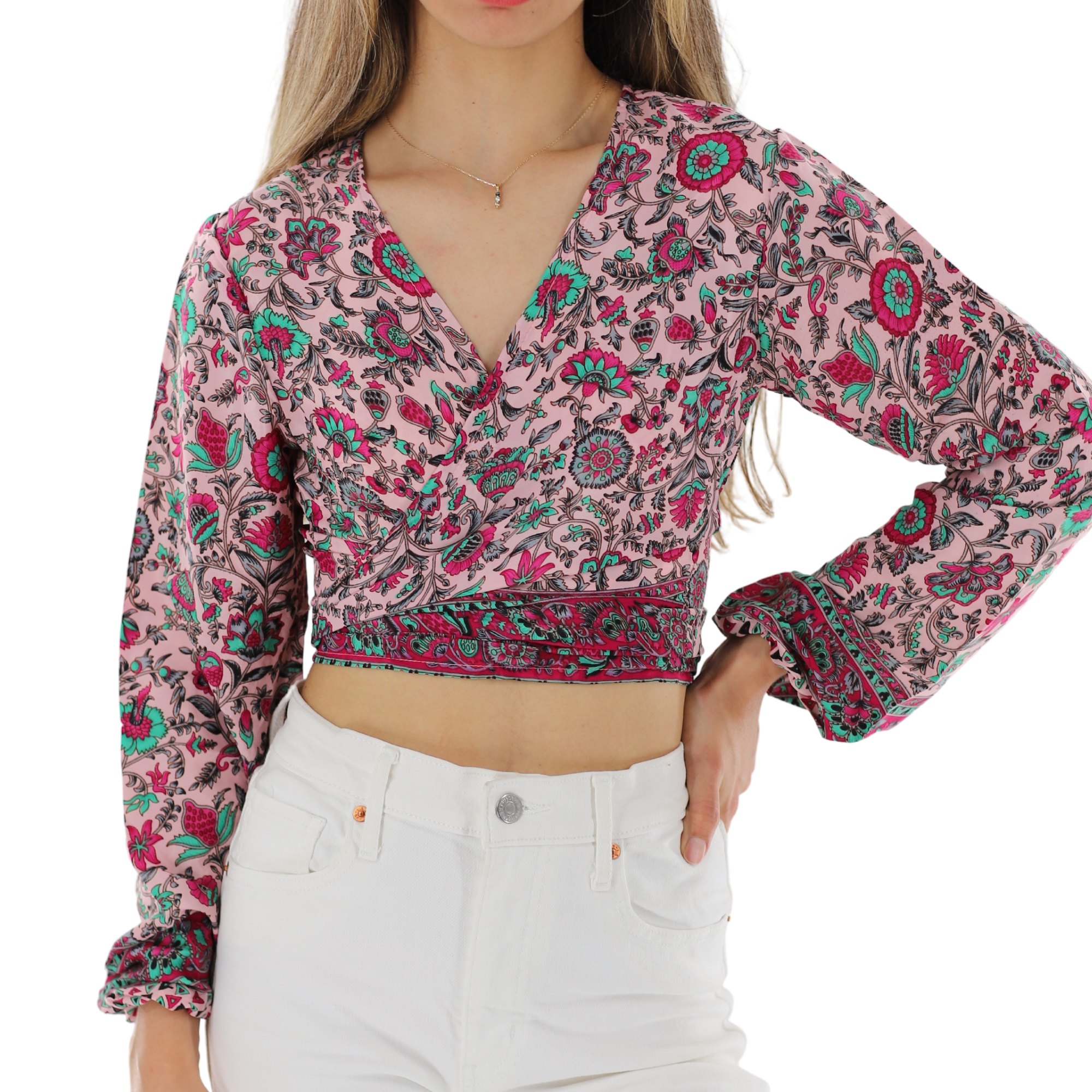 Natalia' Cropped w/ Front Knot Blouse - Dresses - La Fiorentina PW-R1-NATALIA-S