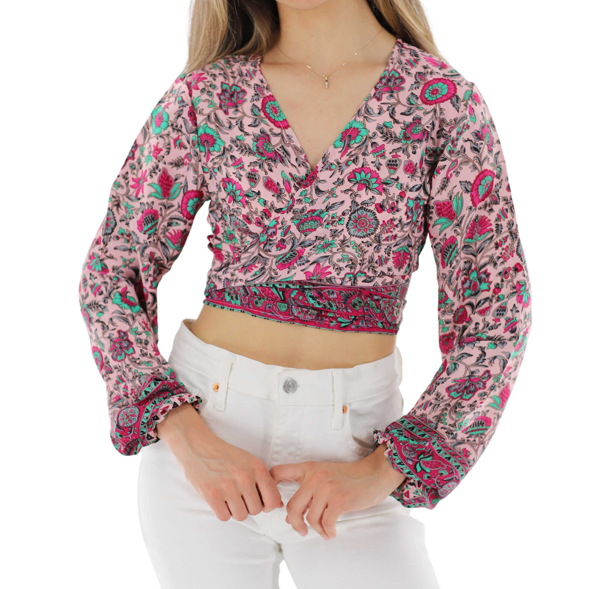 Natalia' Cropped w/ Front Knot Blouse - Dresses - La Fiorentina PW-R1-NATALIA-M