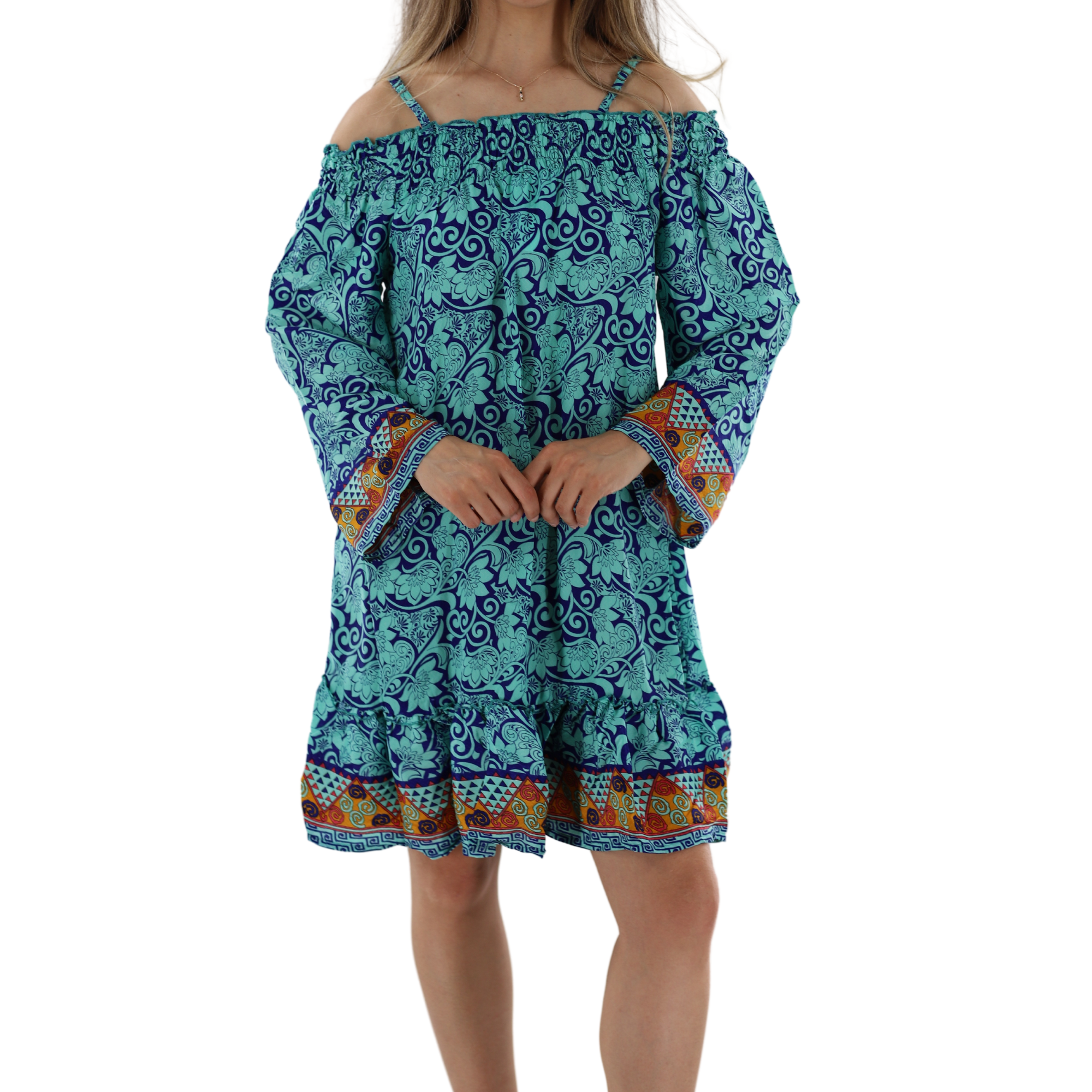 Flowy 'Paola' Floral Above Knee Dress X-Large / Aqua Blue - Dresses - Women's Clothing & Accessories - La Fiorentina Flowy 'Paola' Floral Above Knee Dress X-Large / Aqua Blue - Dresses - Women's Clothing & Accessories - La Fiorentina