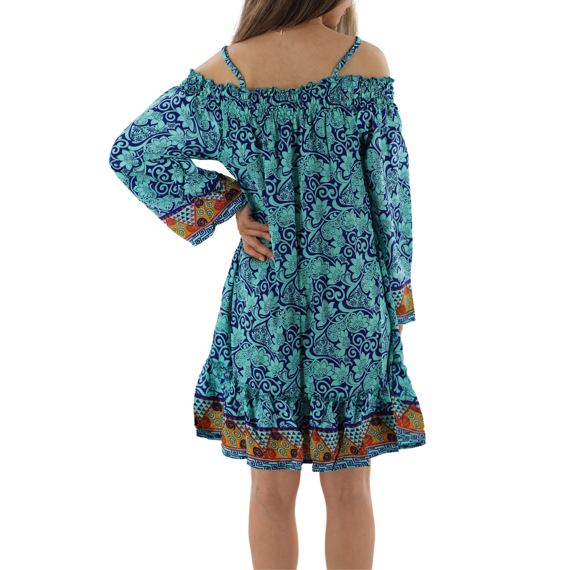 Flowy 'Paola' Floral Above Knee Dress X-Large / Aqua Blue - Dresses - Women's Clothing & Accessories - La Fiorentina Flowy 'Paola' Floral Above Knee Dress X-Large / Aqua Blue - Dresses - Women's Clothing & Accessories - La Fiorentina