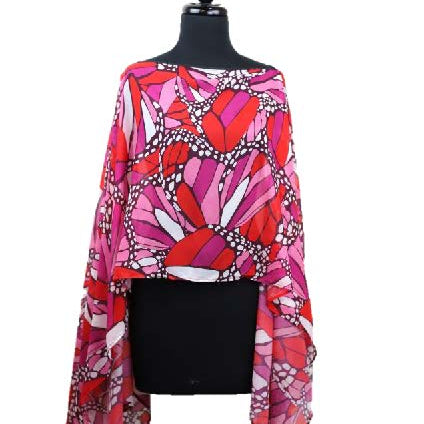 La Fiorentina Butterfly Wings Print Poncho - 100% Polyester - Fuchsia - Spring Poncho - La Fiorentina PS1332-22F