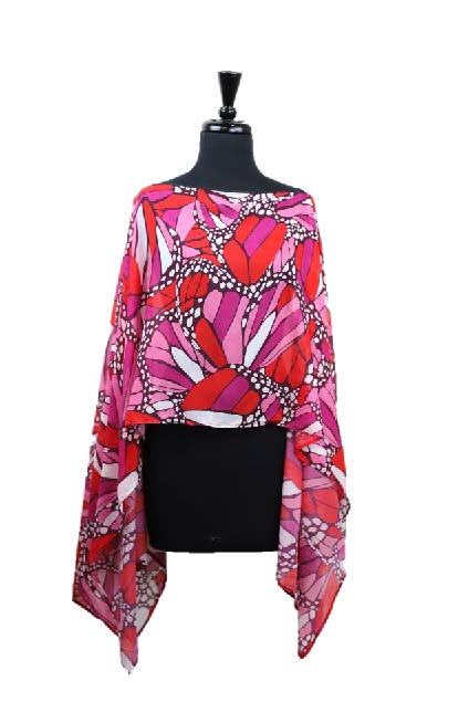 La Fiorentina Butterfly Wings Print Poncho - 100% Polyester - Fuchsia - Spring Poncho - La Fiorentina PS1332-22F