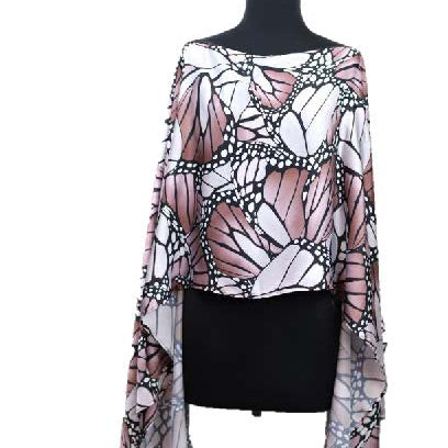 La Fiorentina Butterfly Wings Print Poncho - 100% Polyester - Grey - Spring Poncho - La Fiorentina PS1332-22F