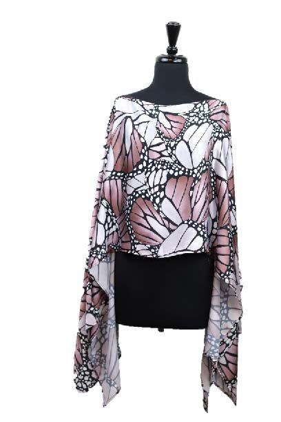 La Fiorentina Butterfly Wings Print Poncho - 100% Polyester - Grey - Spring Poncho - La Fiorentina PS1332-22F