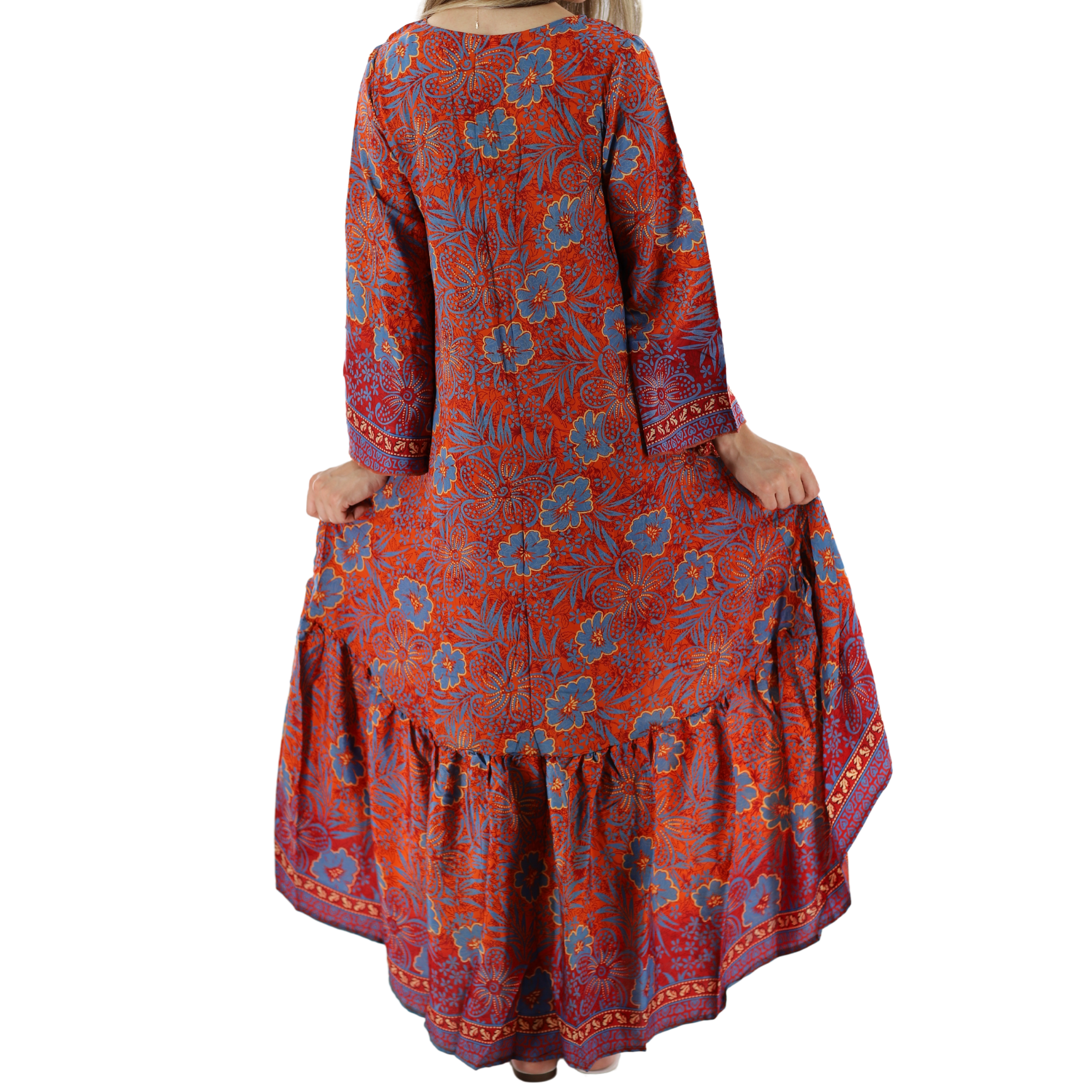 Flowy Floral 'Rose' Maxi High/Low Dress Mid Sleeve Length - Dresses - La Fiorentina 5293-ROSE-S