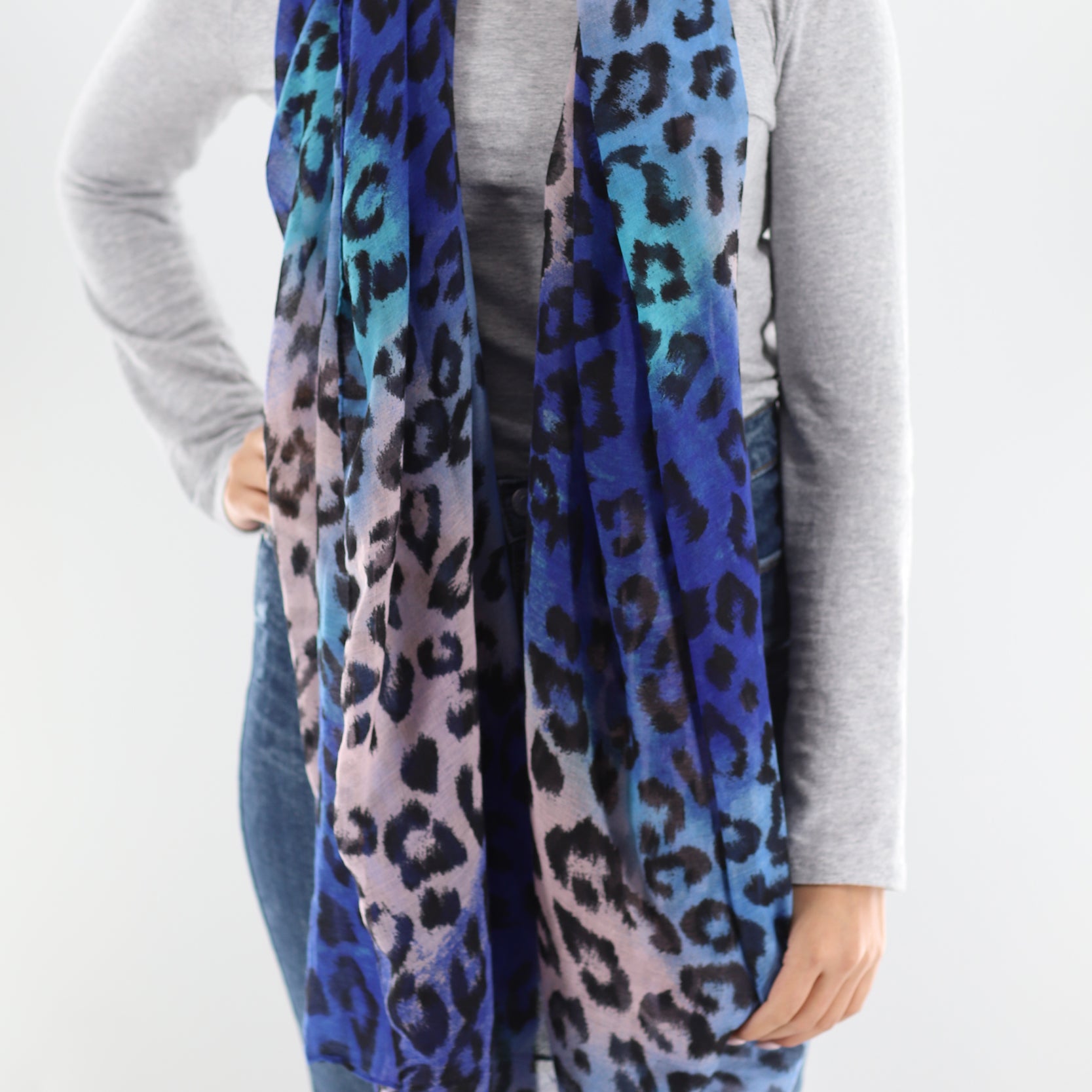 Soft Animal Print Scarf - Blue - Orange - Red - 100% Polyester - Scarves - La Fiorentina,Blue SATIN-22_red