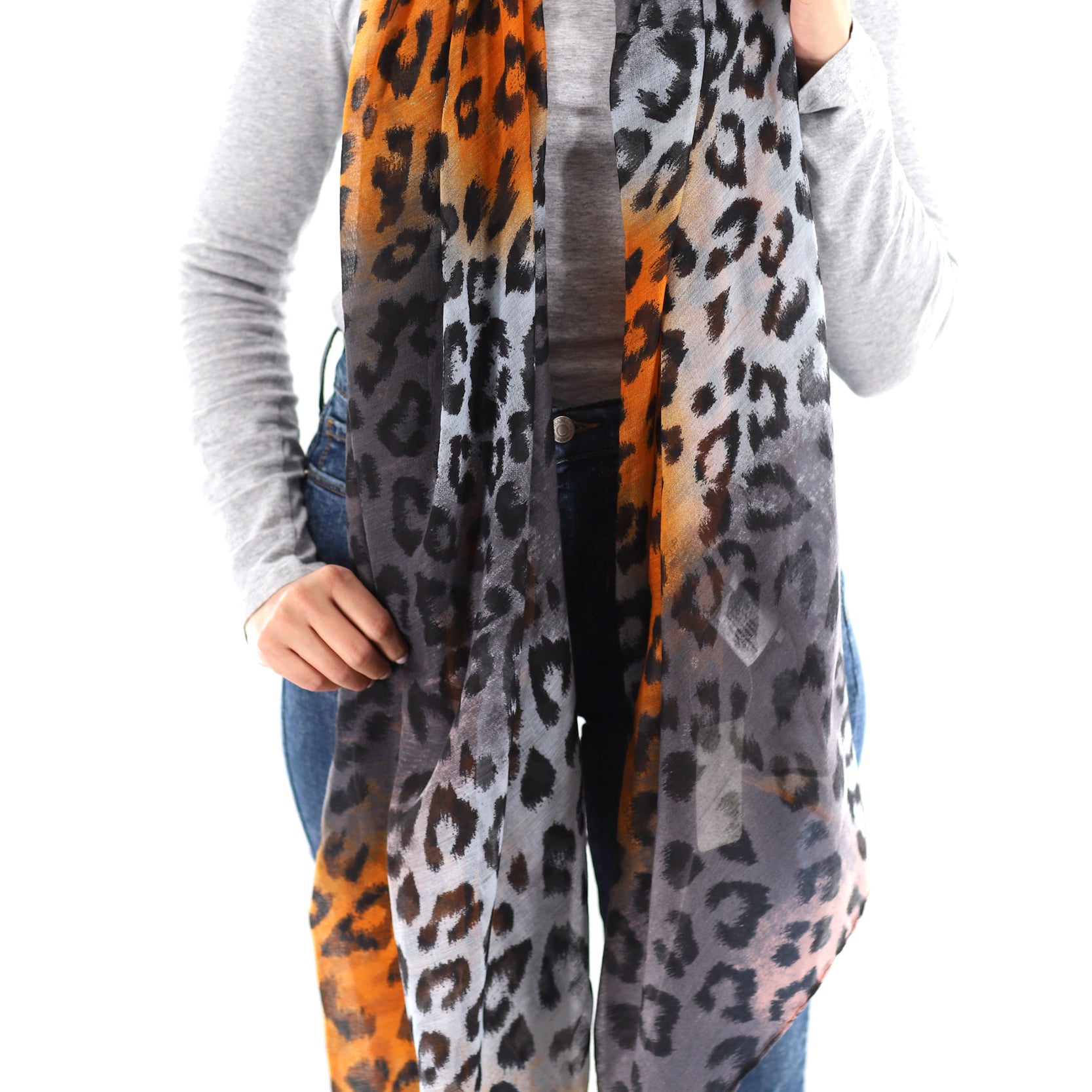 Soft Animal Print Scarf - Blue - Orange - Red - 100% Polyester - Scarves - La Fiorentina,Orange SATIN-22_orange