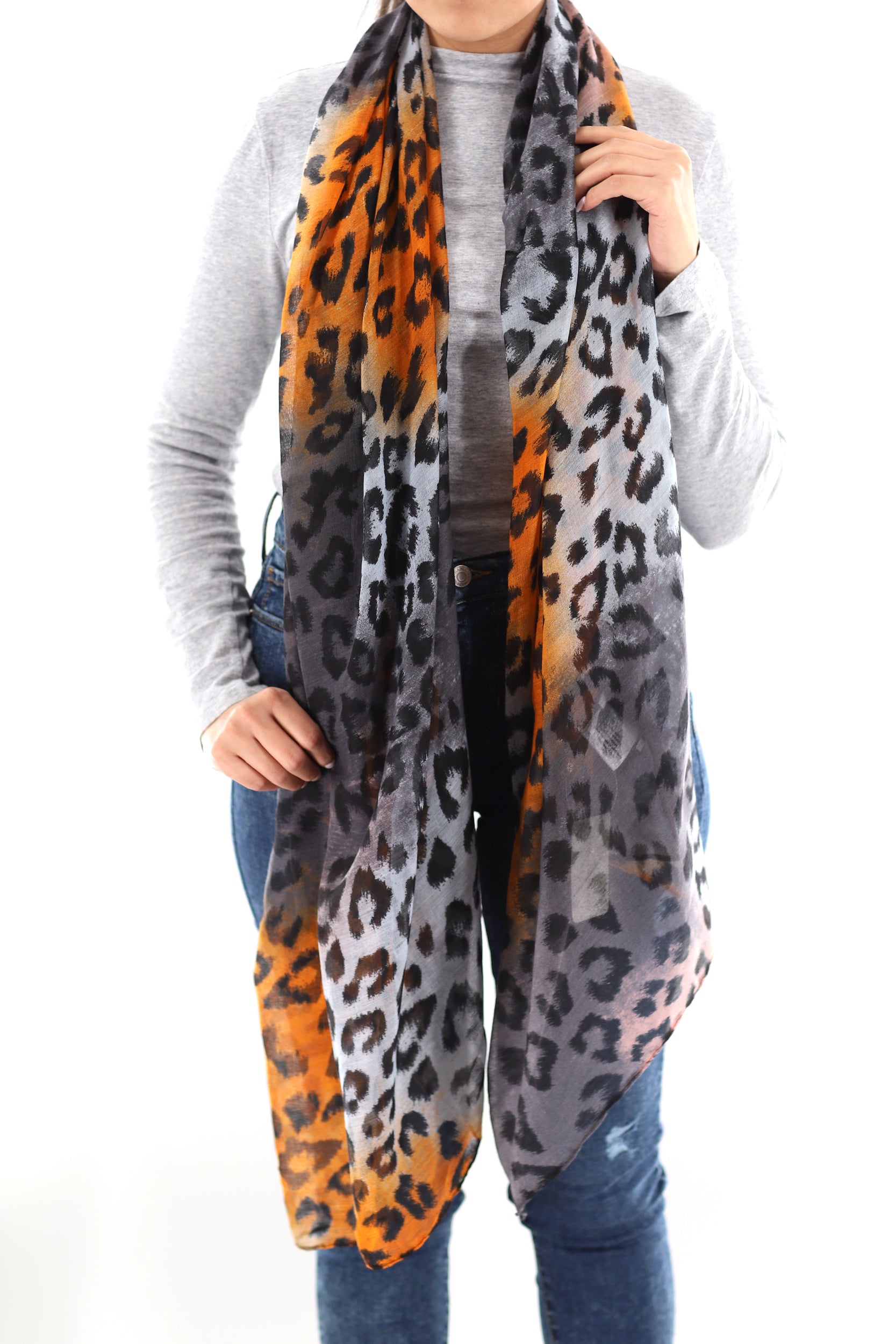 Soft Animal Print Scarf - Blue - Orange - Red - 100% Polyester - Scarves - La Fiorentina,Orange SATIN-22_orange