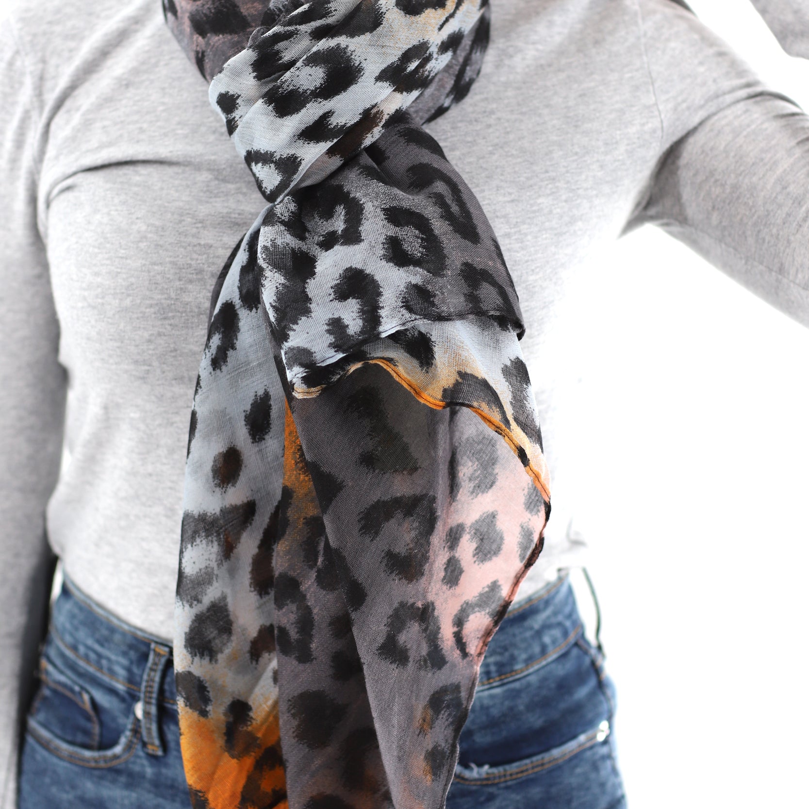 Soft Animal Print Scarf - Blue - Orange - Red - 100% Polyester - Scarves - La Fiorentina,Orange SATIN-22_orange