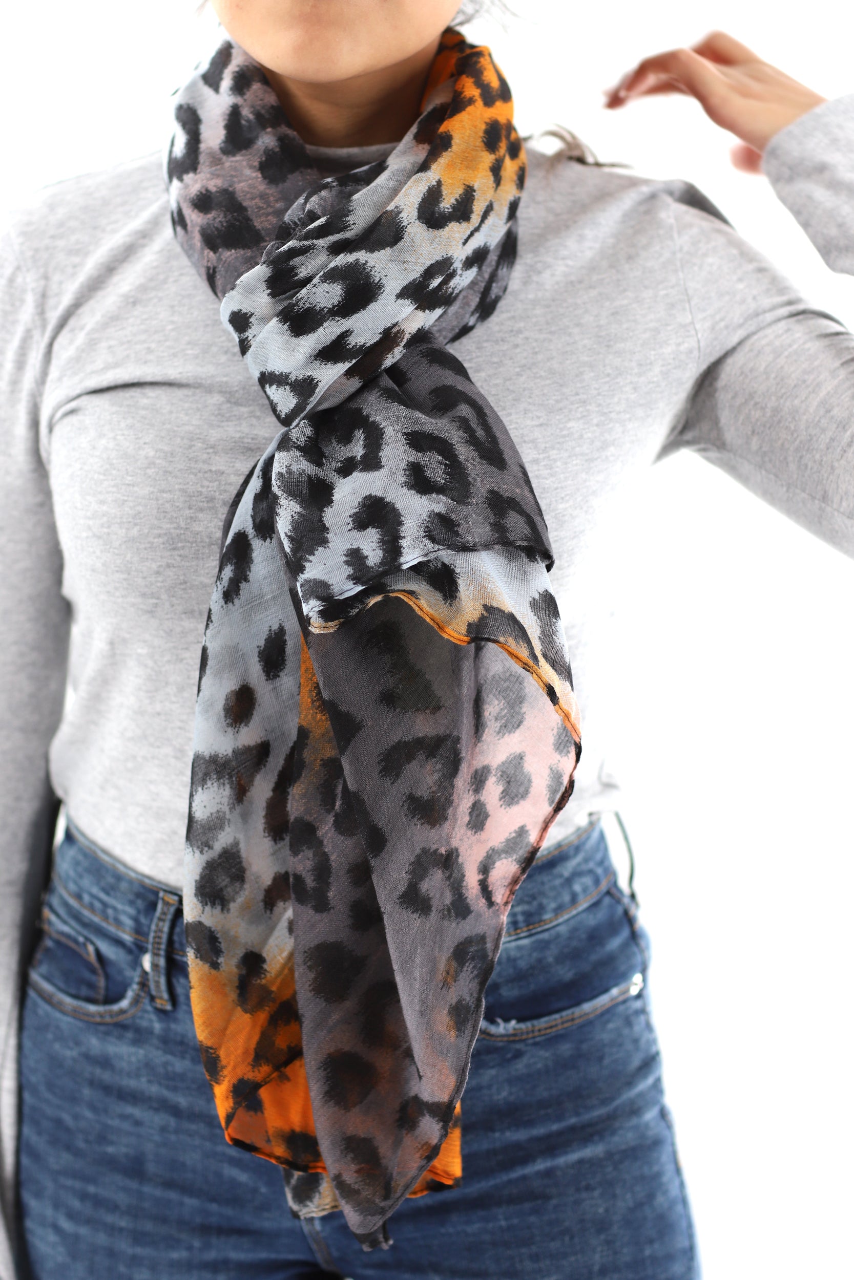 Soft Animal Print Scarf - Blue - Orange - Red - 100% Polyester - Scarves - La Fiorentina,Orange SATIN-22_orange