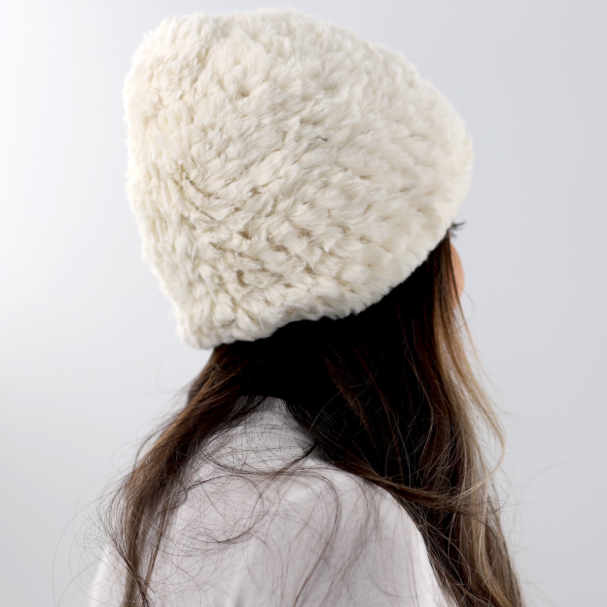 Faux Fur Plush Hat - Ivory - Hat - La Fiorentina SH-431