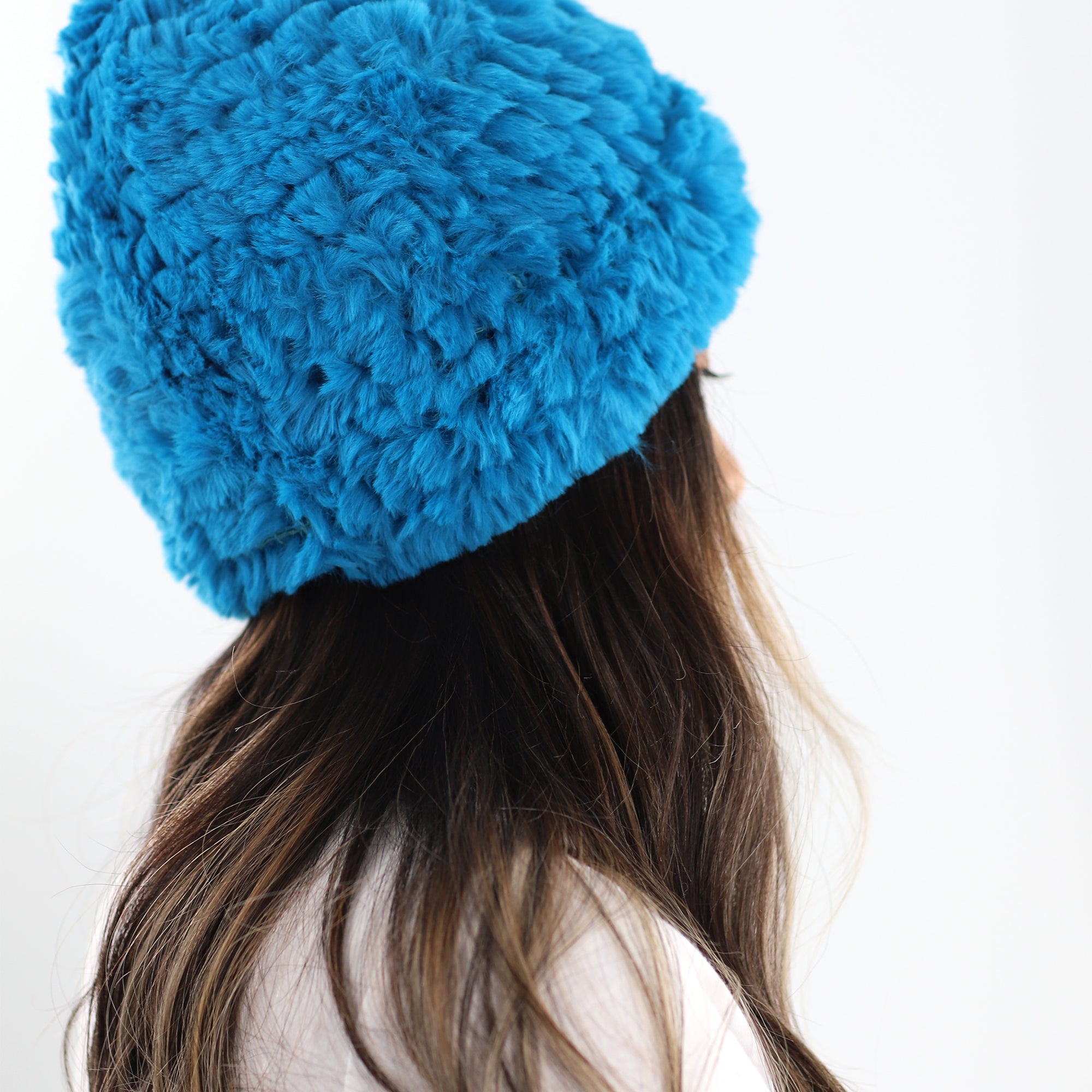 Faux Fur Plush Hat - Peacock Blue - Hat - La Fiorentina SH-431