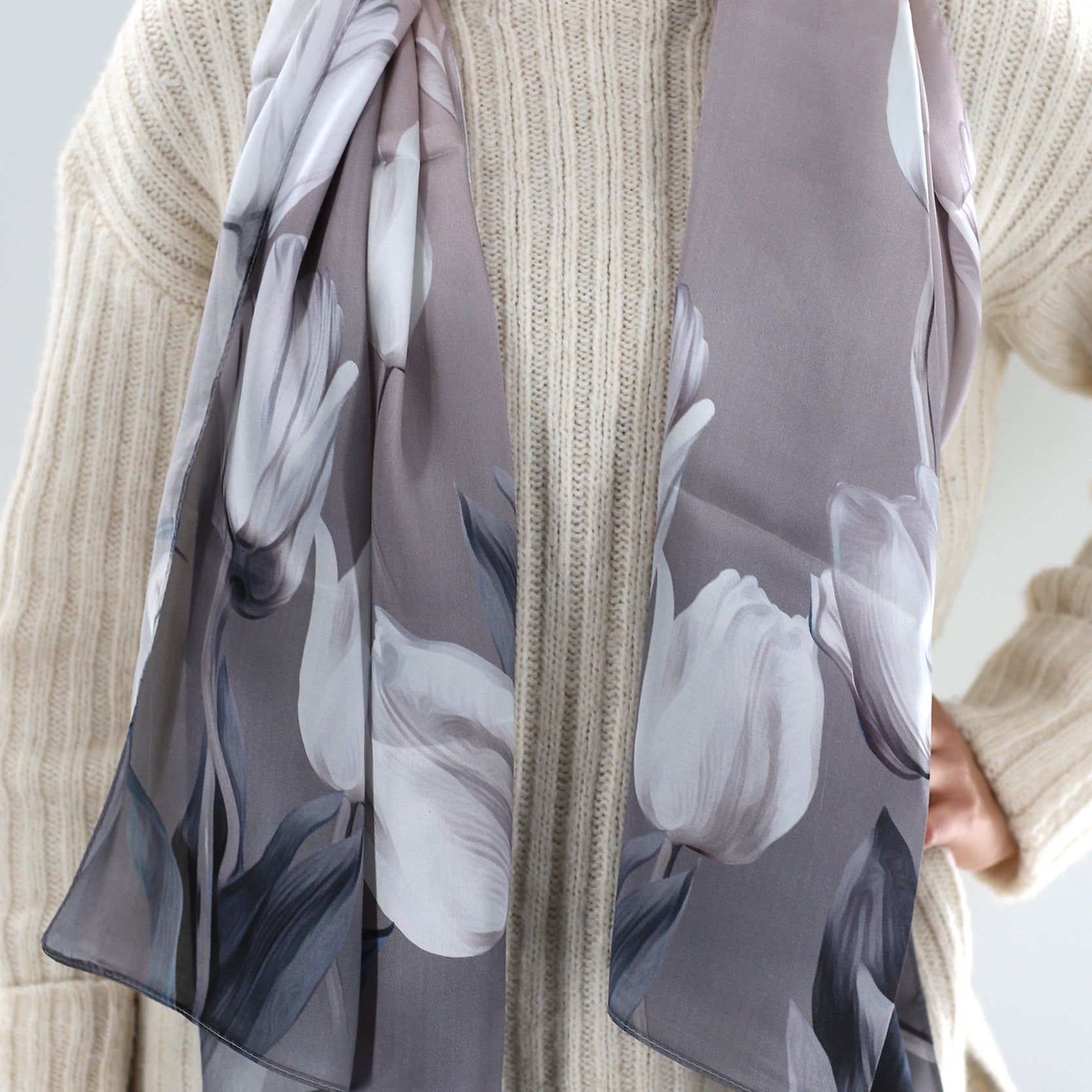 Silk Satin Soft Floral Print Scarf - Silk Scarf - La Fiorentina SILK-08