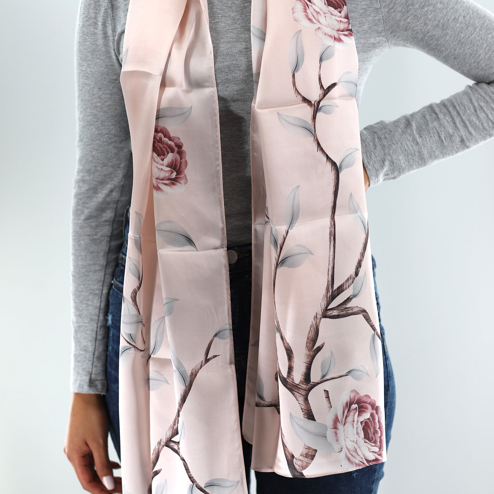 La Fiorentina Soft Floral Print 100% Silk Scarf - Cream - Silk Scarf - La Fiorentina SILK-06