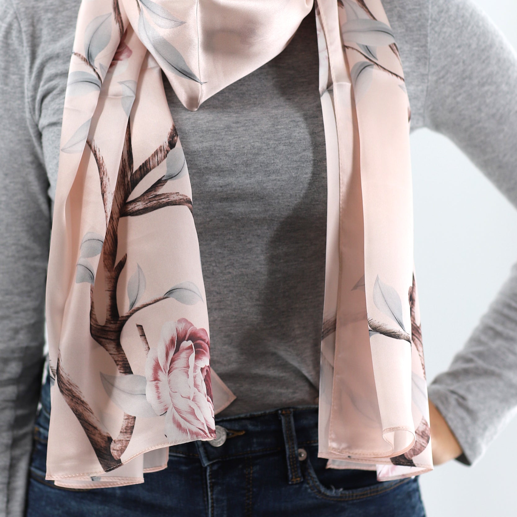 La Fiorentina Soft Floral Print 100% Silk Scarf - Cream - Silk Scarf - La Fiorentina SILK-06