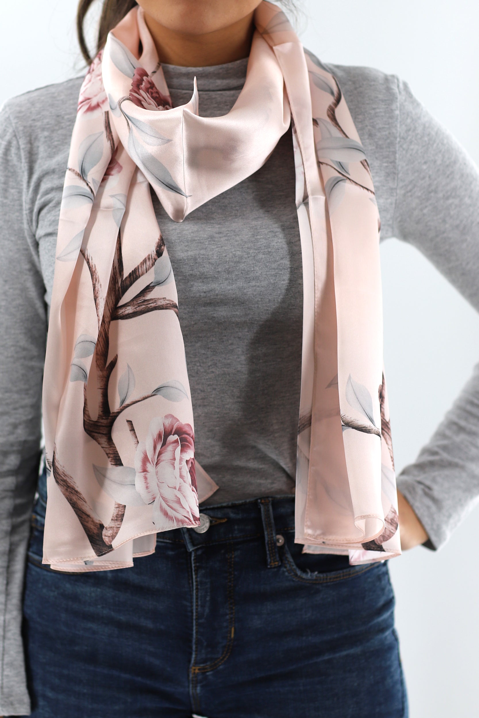 La Fiorentina Soft Floral Print 100% Silk Scarf - Cream - Silk Scarf - La Fiorentina SILK-06