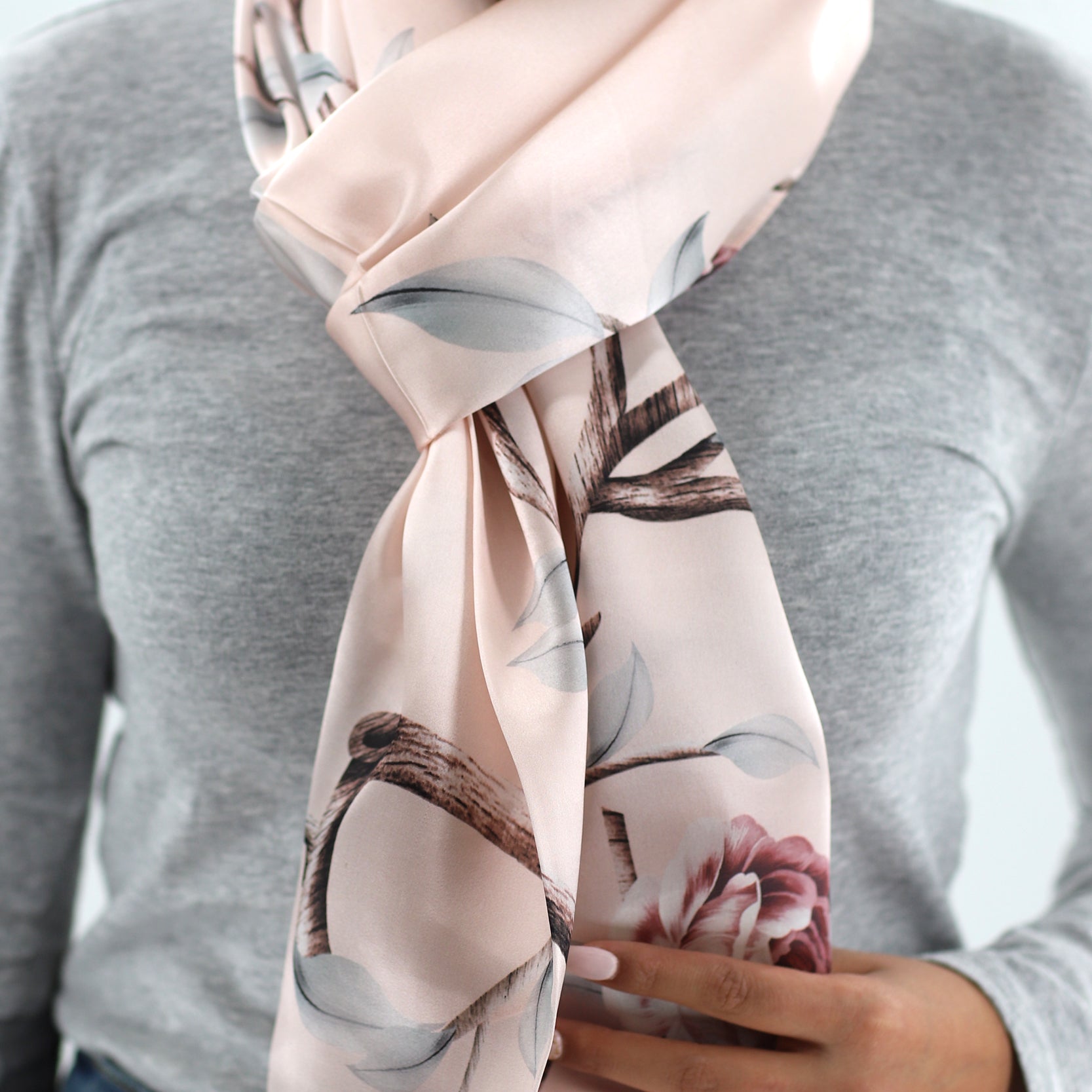 La Fiorentina Soft Floral Print 100% Silk Scarf - Cream - Silk Scarf - La Fiorentina SILK-06