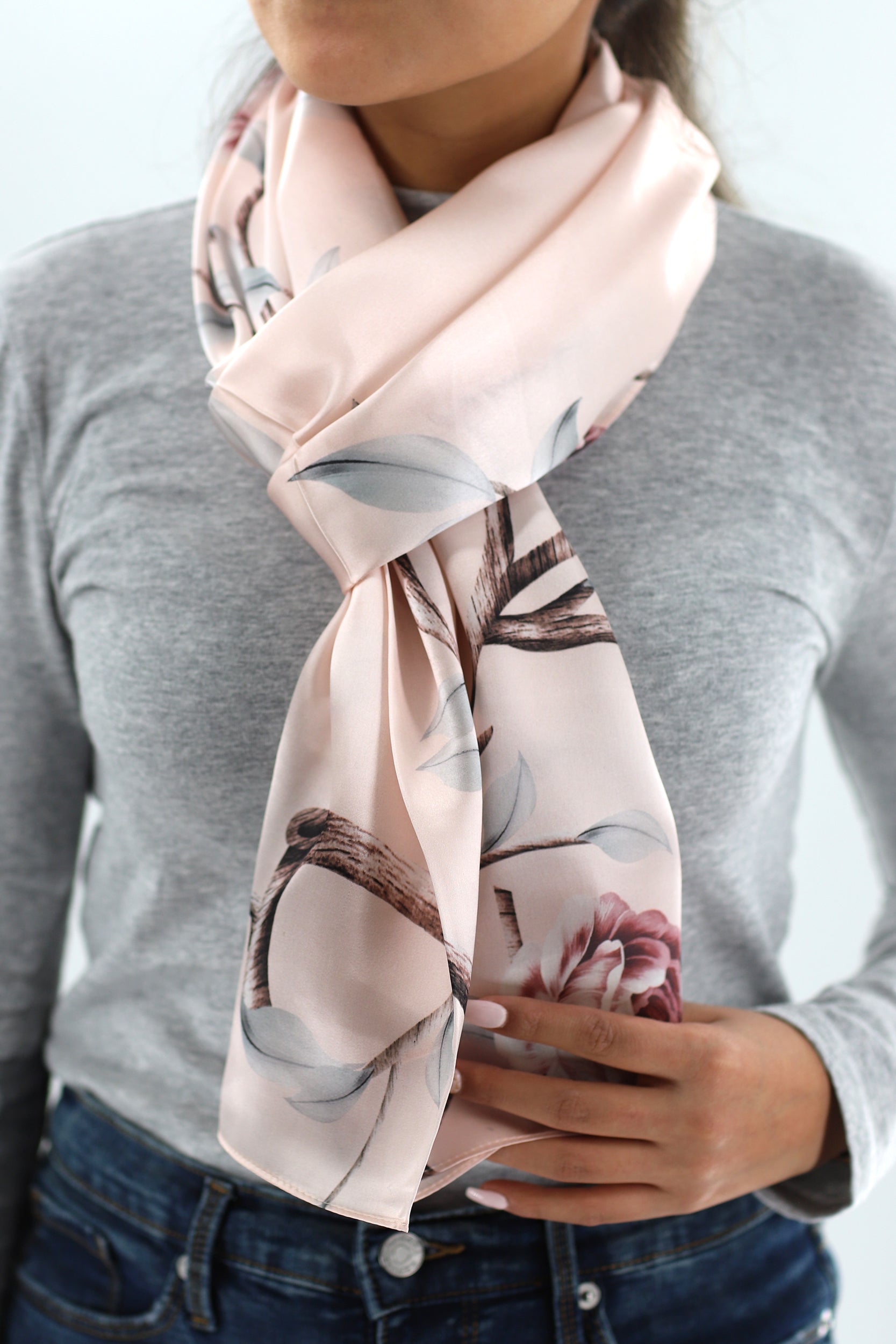 La Fiorentina Soft Floral Print 100% Silk Scarf - Cream - Silk Scarf - La Fiorentina SILK-06