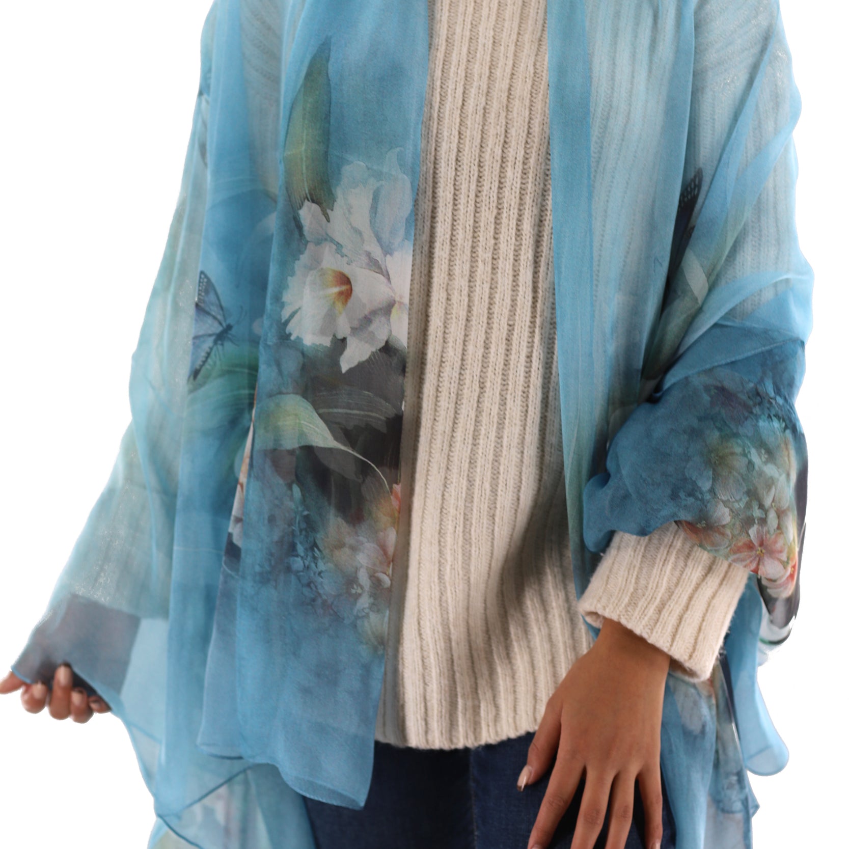 Silk Soft Floral Print Scarf - Silk Scarf - La Fiorentina SILK-21_green