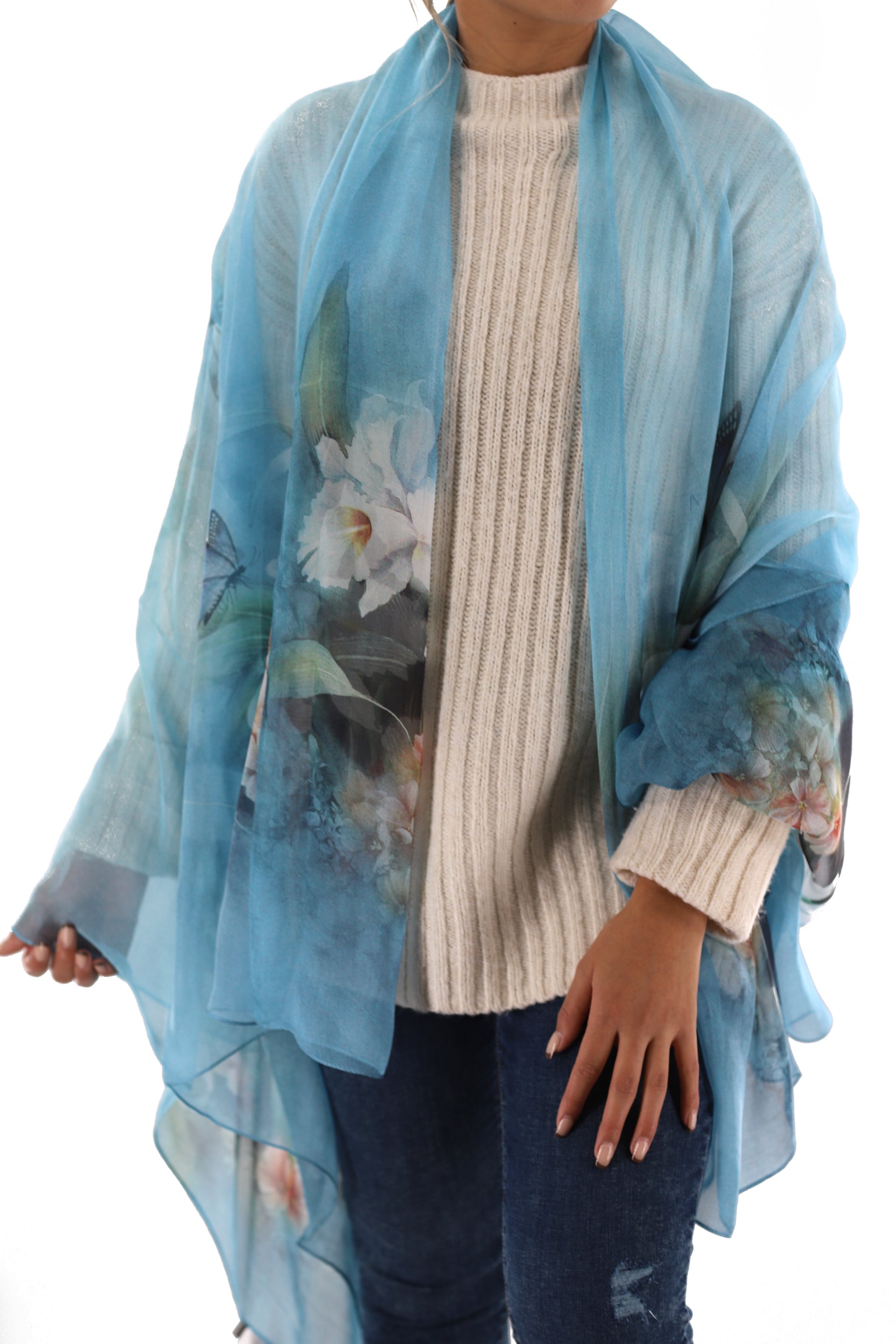 Silk Soft Floral Print Scarf - Silk Scarf - La Fiorentina SILK-21_green