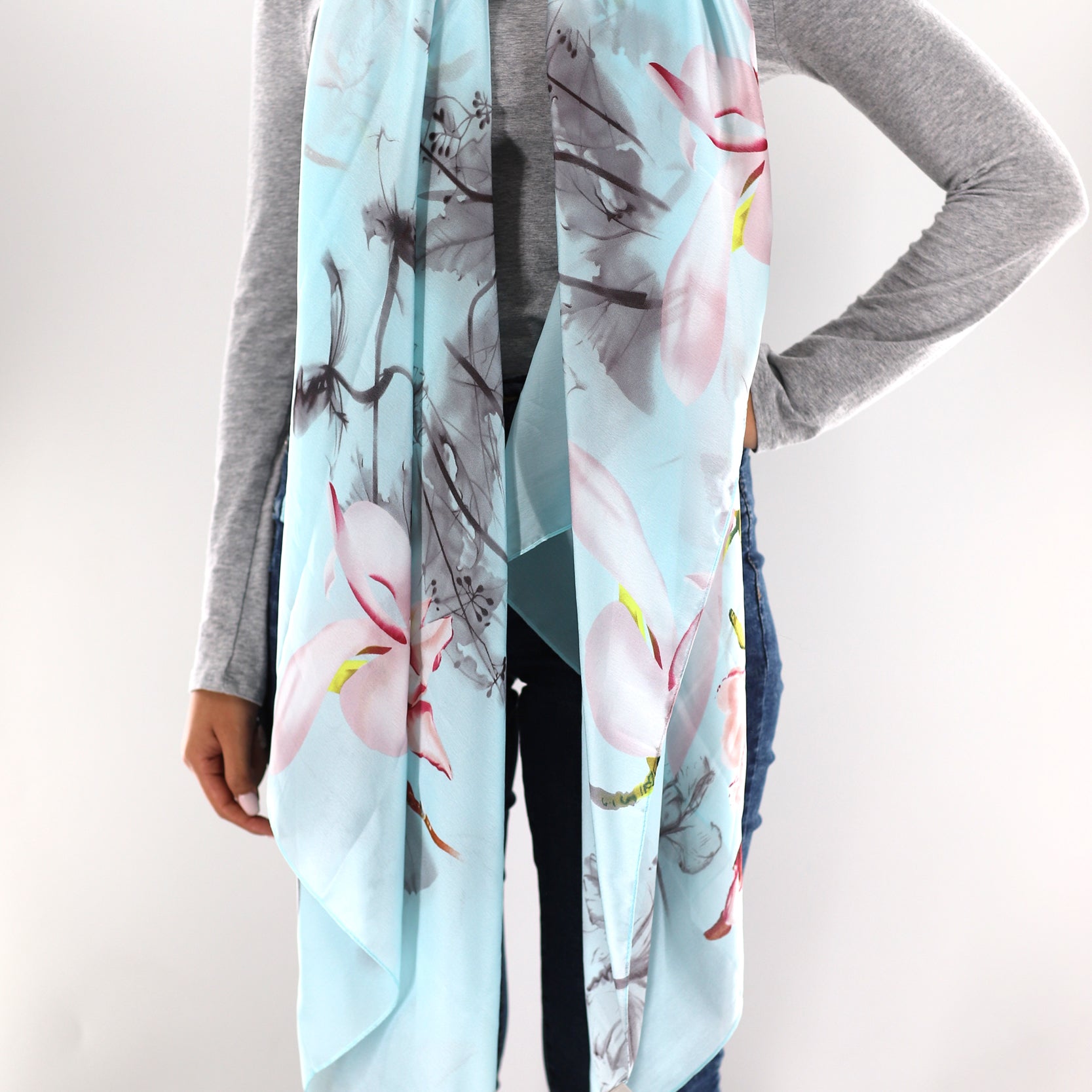 Blue Floral Print Scarf by La Fiorentina -  Available in multiple colors - Clothing Accessories - La Fiorentina SS2215_BLUE