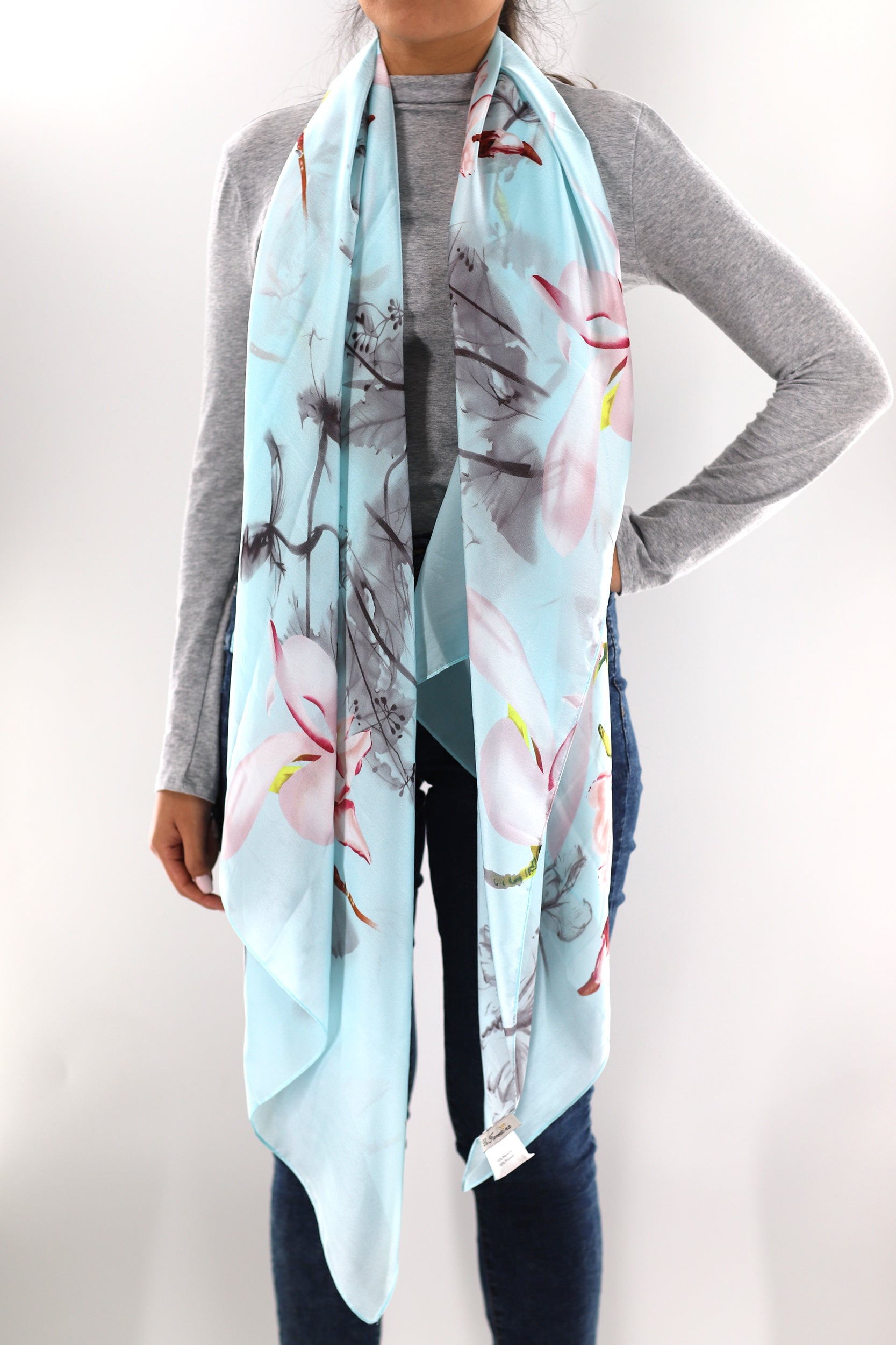 Blue Floral Print Scarf by La Fiorentina -  Available in multiple colors - Clothing Accessories - La Fiorentina SS2215_BLUE