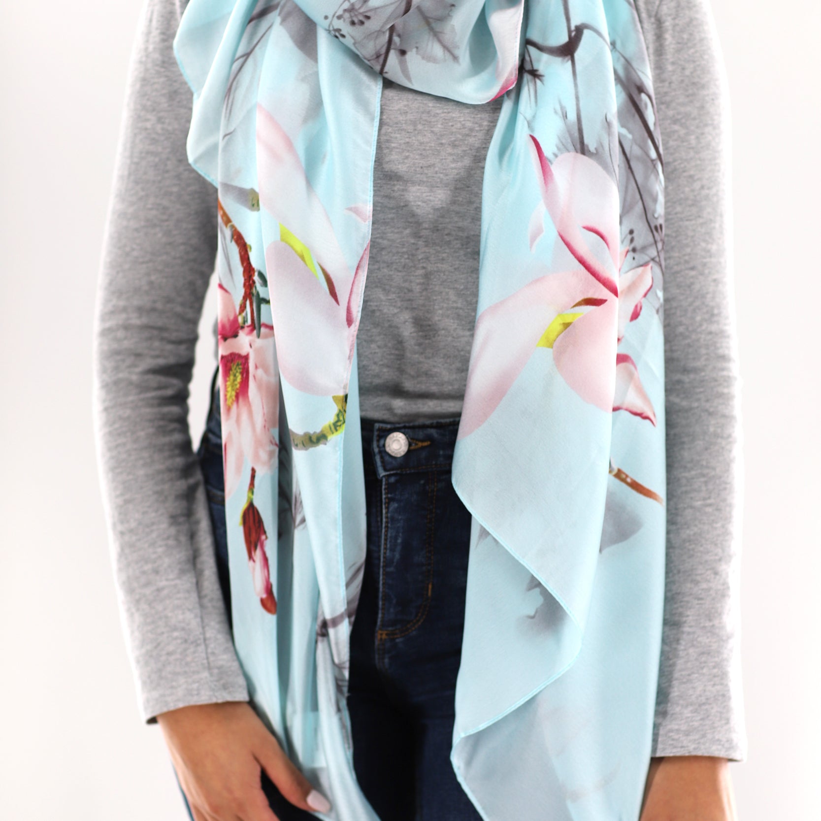 Blue Floral Print Scarf by La Fiorentina -  Available in multiple colors - Clothing Accessories - La Fiorentina SS2215_BLUE