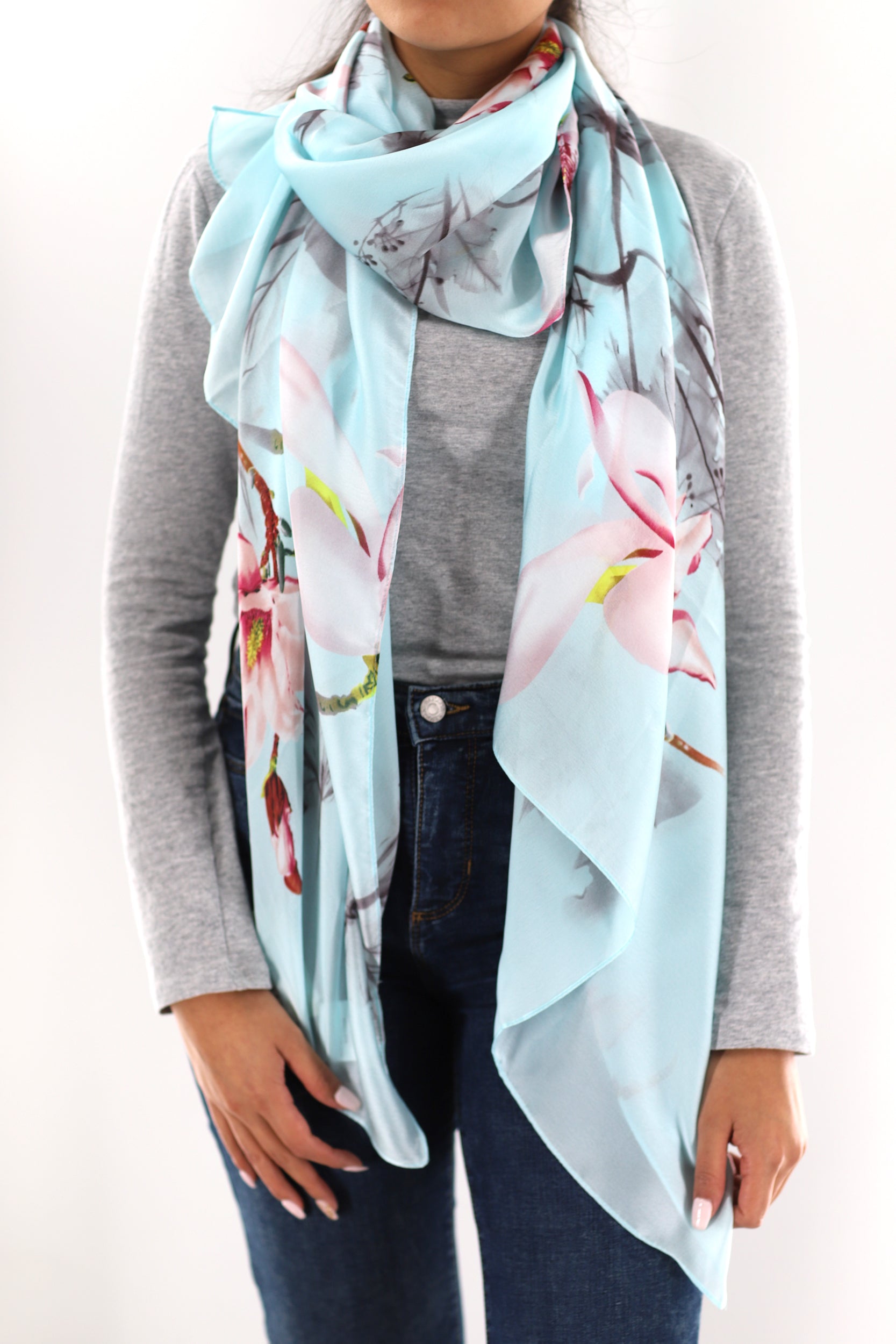 Blue Floral Print Scarf by La Fiorentina -  Available in multiple colors - Clothing Accessories - La Fiorentina SS2215_BLUE