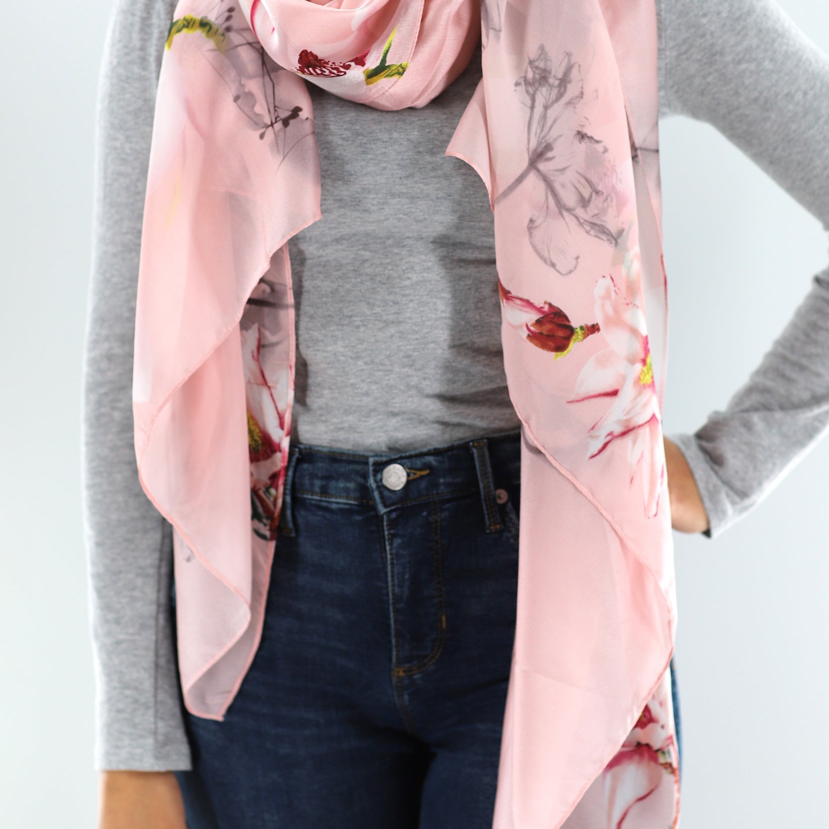 Pink Floral Print Scarf by La Fiorentina -  Available in multiple colors - Clothing Accessories - La Fiorentina SS2215_PINK