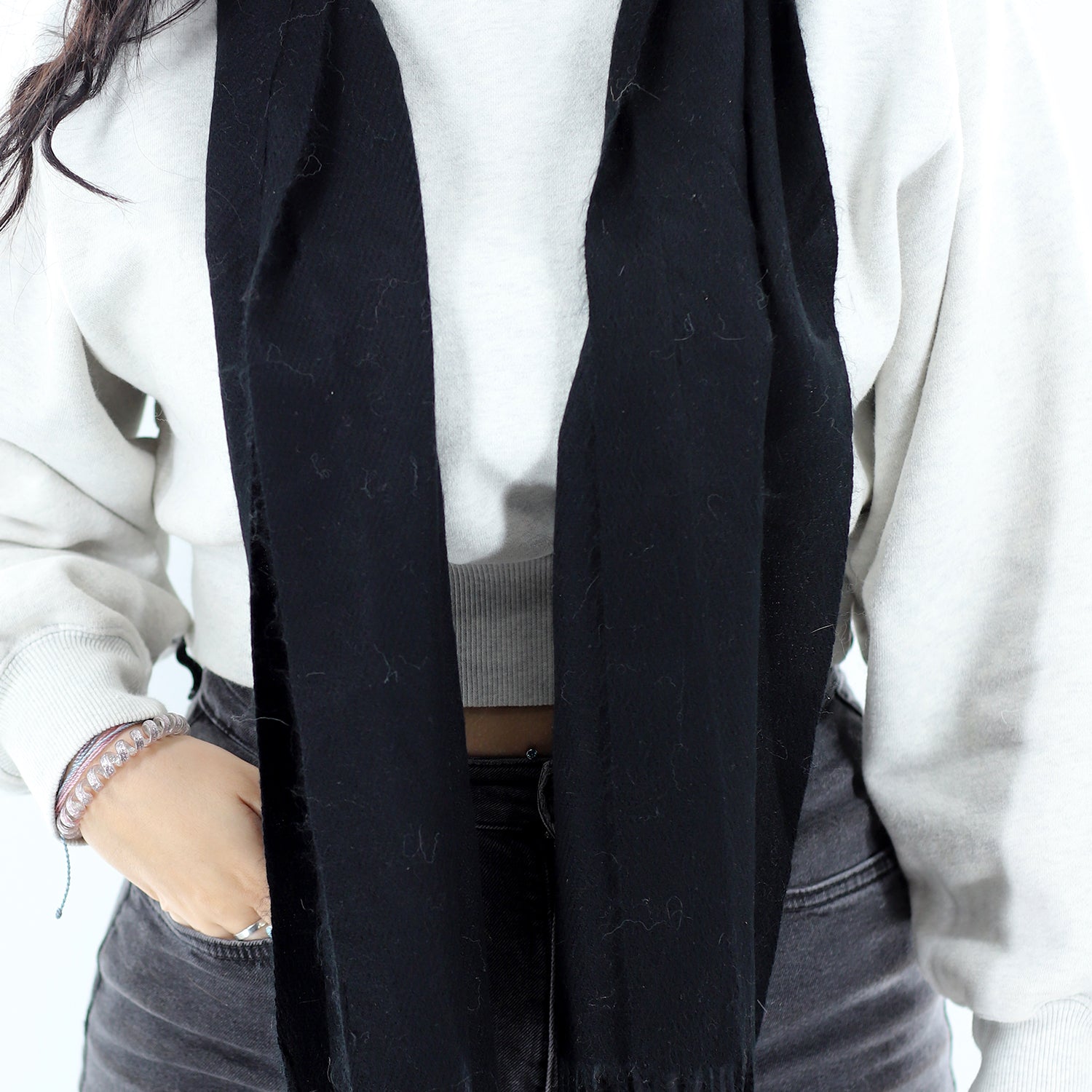 Lightweight Acrylic Scarf - Black - Scarf - La Fiorentina SUPER-900