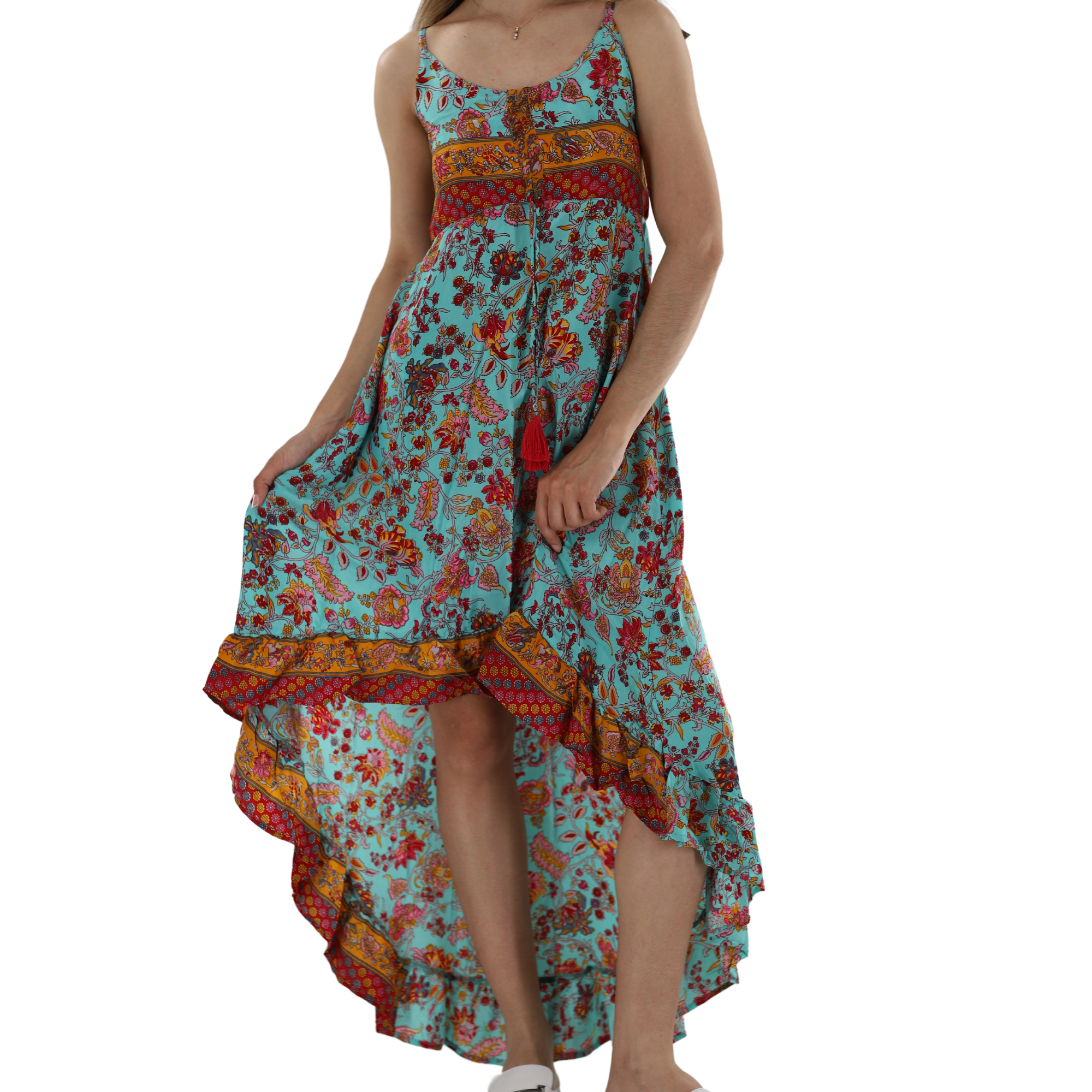 Flowy Strappy 'Teresa' Dress with High/Low Bottom Small / Blue/Pink - Dresses - Women's Clothing & Accessories - La Fiorentina Flowy Strappy 'Teresa' Dress with High/Low Bottom Small / Blue/Pink - Dresses - Women's Clothing & Accessories - La Fiorentina
