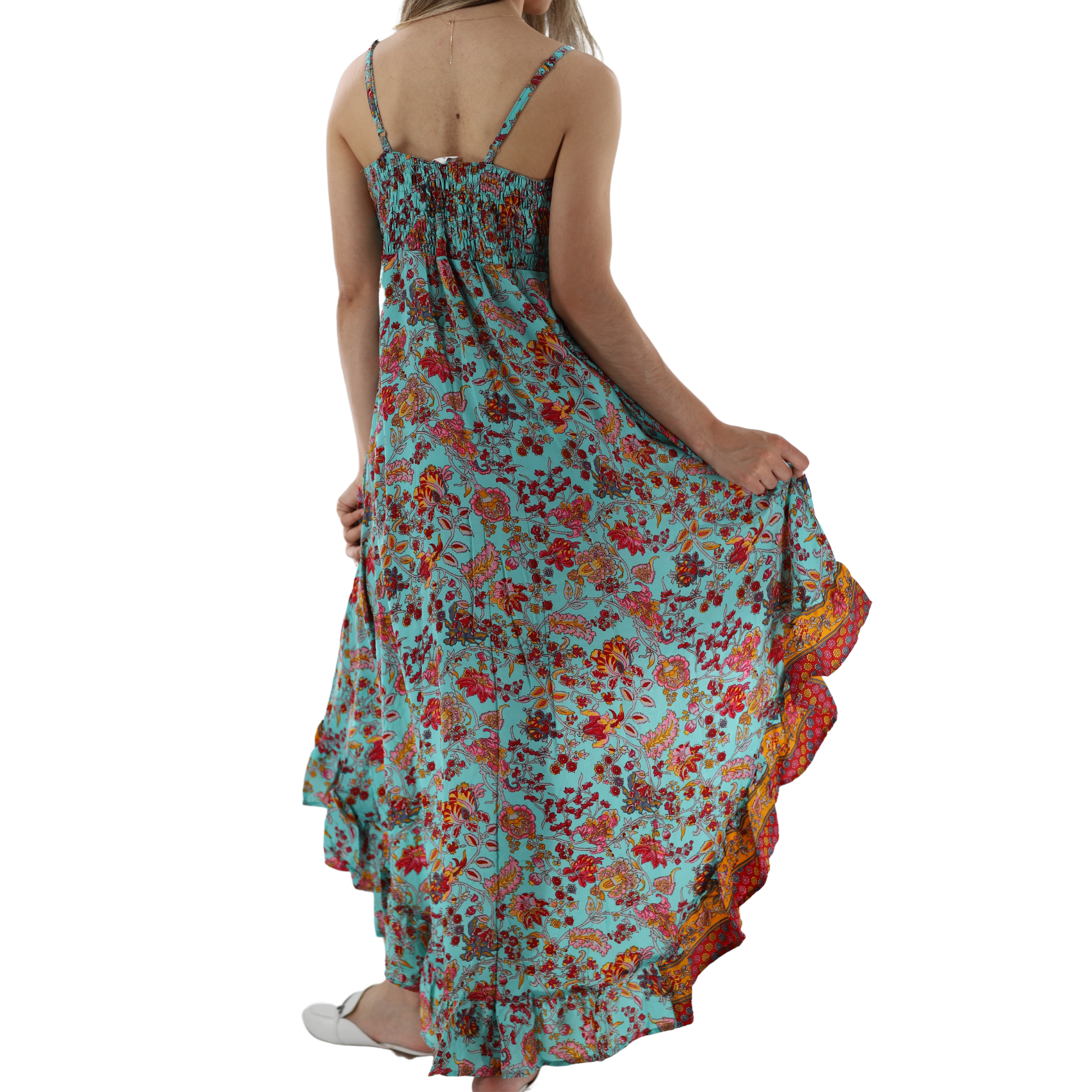 Flowy Strappy 'Teresa' Dress with High/Low Bottom Small / Blue/Pink - Dresses - Women's Clothing & Accessories - La Fiorentina Flowy Strappy 'Teresa' Dress with High/Low Bottom Small / Blue/Pink - Dresses - Women's Clothing & Accessories - La Fiorentina