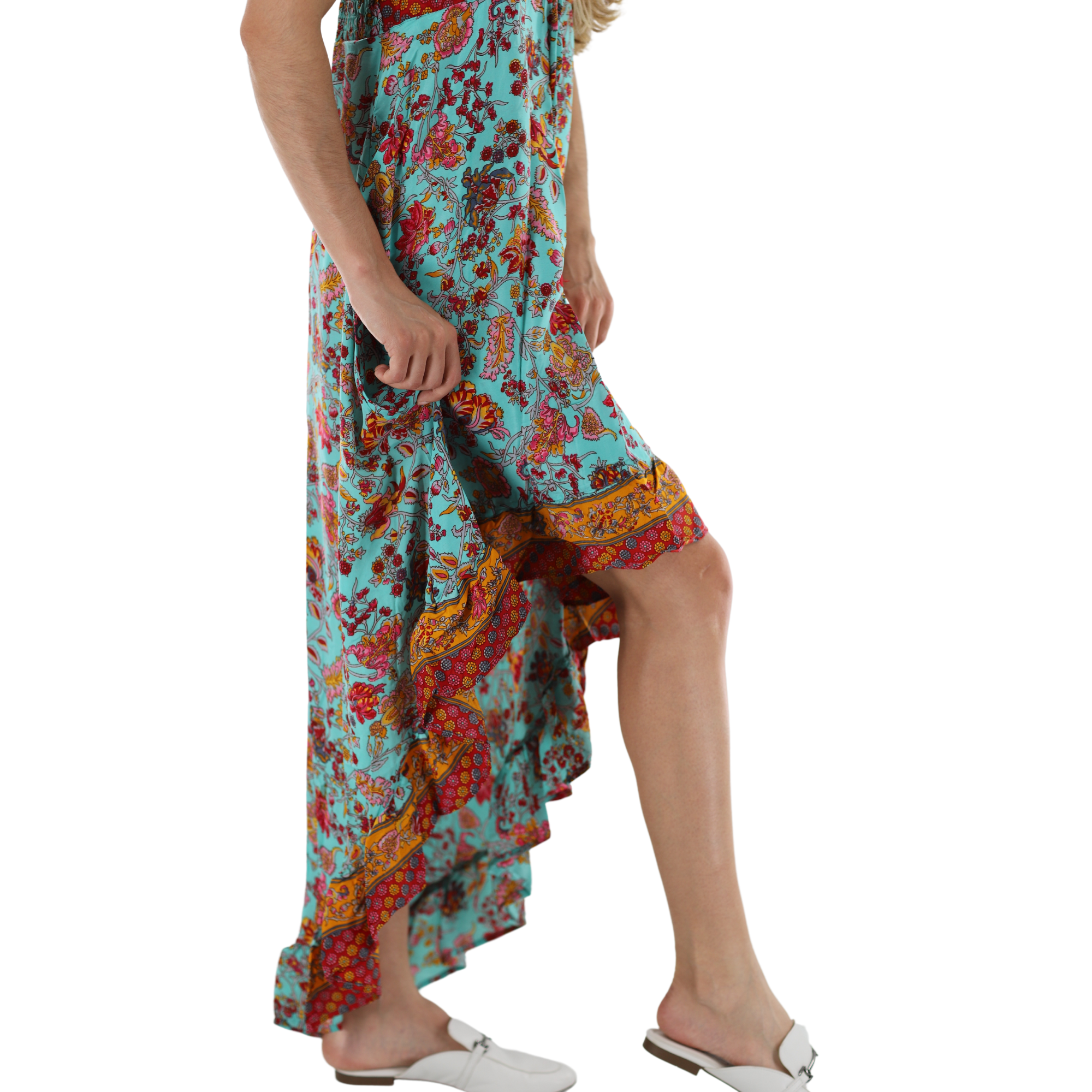 Flowy Strappy 'Teresa' Dress with High/Low Bottom Small / Blue/Pink - Dresses - Women's Clothing & Accessories - La Fiorentina Flowy Strappy 'Teresa' Dress with High/Low Bottom Small / Blue/Pink - Dresses - Women's Clothing & Accessories - La Fiorentina