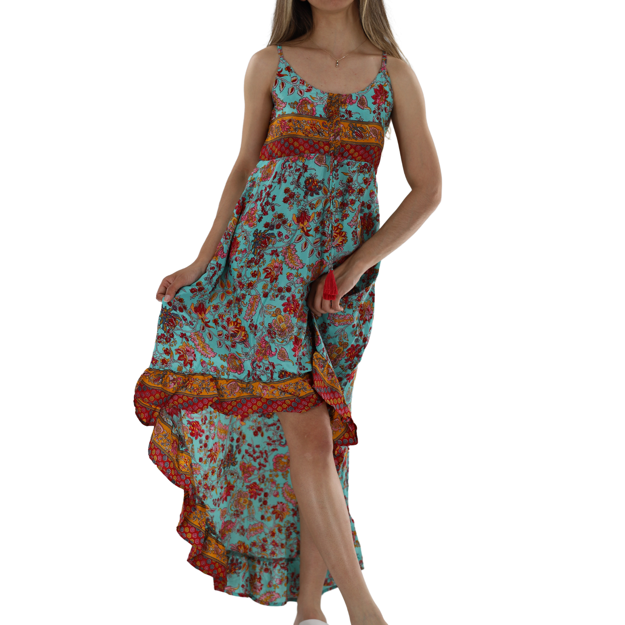 Flowy Strappy 'Teresa' Dress with High/Low Bottom Small / Blue/Pink - Dresses - Women's Clothing & Accessories - La Fiorentina Flowy Strappy 'Teresa' Dress with High/Low Bottom Small / Blue/Pink - Dresses - Women's Clothing & Accessories - La Fiorentina