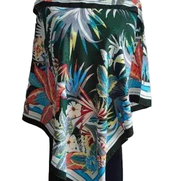 La Fiorentina Tropical Print Poncho 100% Polyester - Green - Spring Poncho - La Fiorentina TN1733-23-B-GREEN