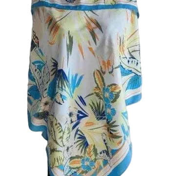 La Fiorentina Tropical Print Poncho 100% Polyester - Light Blue - Spring Poncho - La Fiorentina TN1733-23-B-LIGHTBLUE
