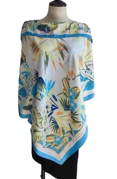 La Fiorentina Tropical Print Poncho 100% Polyester - Light Blue - Spring Poncho - La Fiorentina TN1733-23-B-LIGHTBLUE