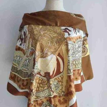 La Fiorentina Abstract Print Poncho 100% Polyester - Brown - Spring Poncho - La Fiorentina TN1733-23C-BROWN