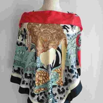 La Fiorentina Abstract Print Poncho 100% Polyester - Red - Spring Poncho - La Fiorentina TN1733-23C-RED