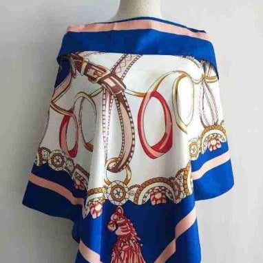 La Fiorentina Classic Chain Print Poncho 100%  Polyester - Blue - Spring Poncho - La Fiorentina TN1733-23D-BLUE