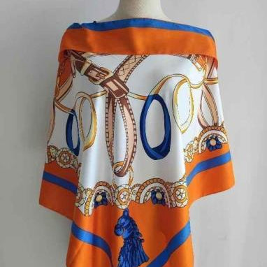 La Fiorentina Classic Chain Print Poncho 100%  Polyester - Orange - Spring Poncho - La Fiorentina TN1733-23D-ORANGE