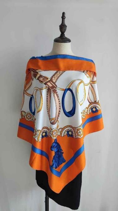 La Fiorentina Classic Chain Print Poncho 100%  Polyester - Orange - Spring Poncho - La Fiorentina TN1733-23D-ORANGE