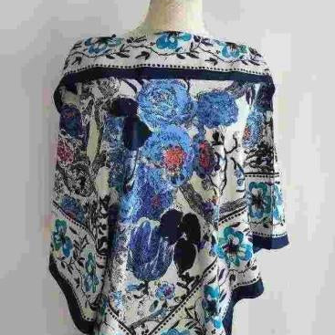 La Fiorentina Floral Print Poncho 100% Polyester -Navy - Spring Poncho - La Fiorentina TN1733-23F-NAVY