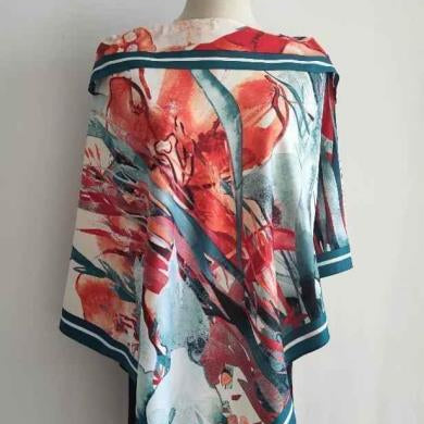 La Fiorentina Water Color Print Poncho 100% Polyester - Peacock - Spring Poncho - La Fiorentina TN1733-23H-PEACOCK