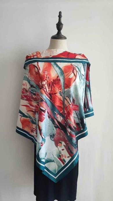 La Fiorentina Water Color Print Poncho 100% Polyester - Peacock - Spring Poncho - La Fiorentina TN1733-23H-PEACOCK