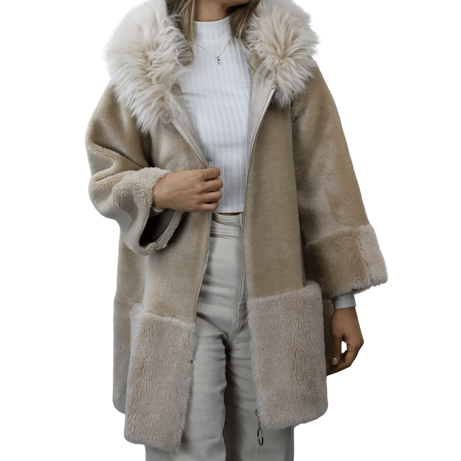 La Fiorentina ¾ Shearling Coat w/ Australian Wool - Beige - Coat - La Fiorentina TN1905-SH_SM