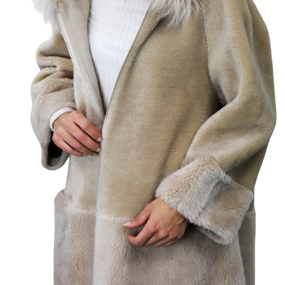 La Fiorentina ¾ Shearling Coat w/ Australian Wool - Beige - Coat - La Fiorentina TN1905-SH_ML